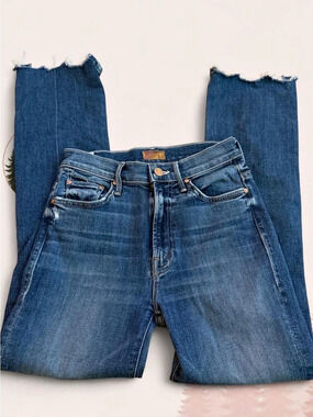 MOTHER The Insider Crop Step Chew Jeans Dancing On Coals Distressed Size 24